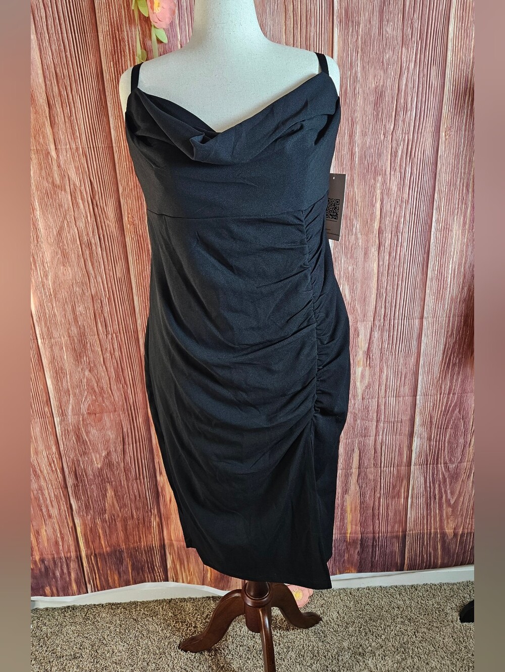 Emerald Sunday Draped Neck Shirred Midi Dress Plus Size 20